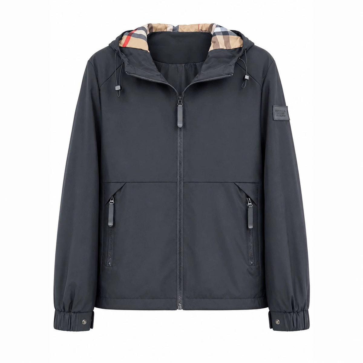 Men's lightweight windproof softshell hooded jacket with checked lined hood Fashion Glam