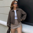 Women's Polka Dot Bomber Jacket with Zipper and Elastic Hem Fashion Glam