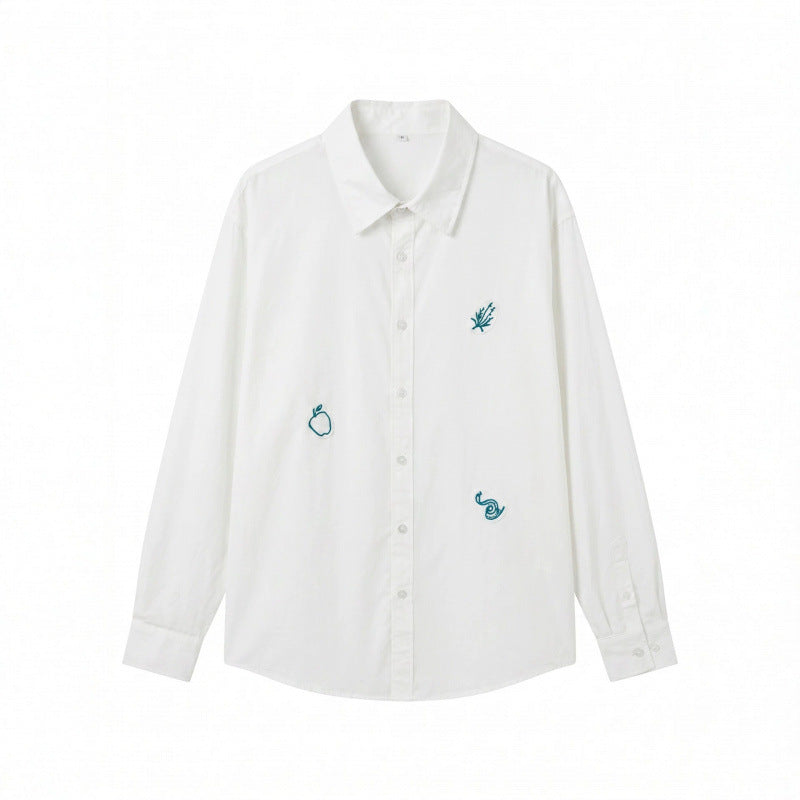 Unisex Embroidered Oversized Shirt made of Cotton Blend with Button Placket and Subtle Motif Embroidery Fashion Glam
