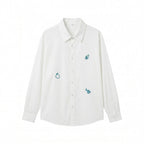 Unisex Embroidered Oversized Shirt made of Cotton Blend with Button Placket and Subtle Motif Embroidery Fashion Glam