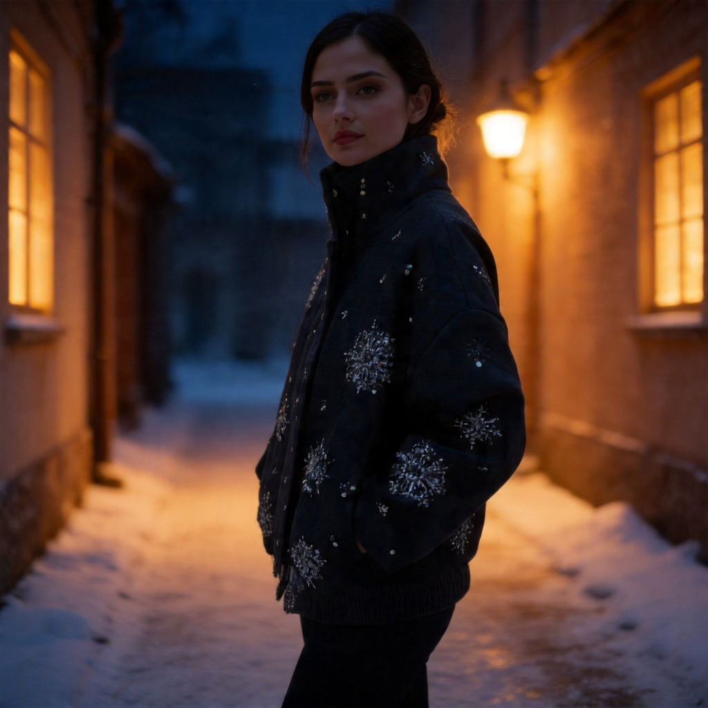 Women's Short Embroidered Wool Blend Boxy Coat with Stand Collar Fashion Glam