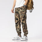 Men's cargo pants in jogger style with camouflage, elastic cuffs, and multifunctional pockets Fashion Glam
