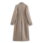 Women Long Houndstooth Coat with Lapel Collar, Two-Button Closure and Flap Pockets Fashion Glam