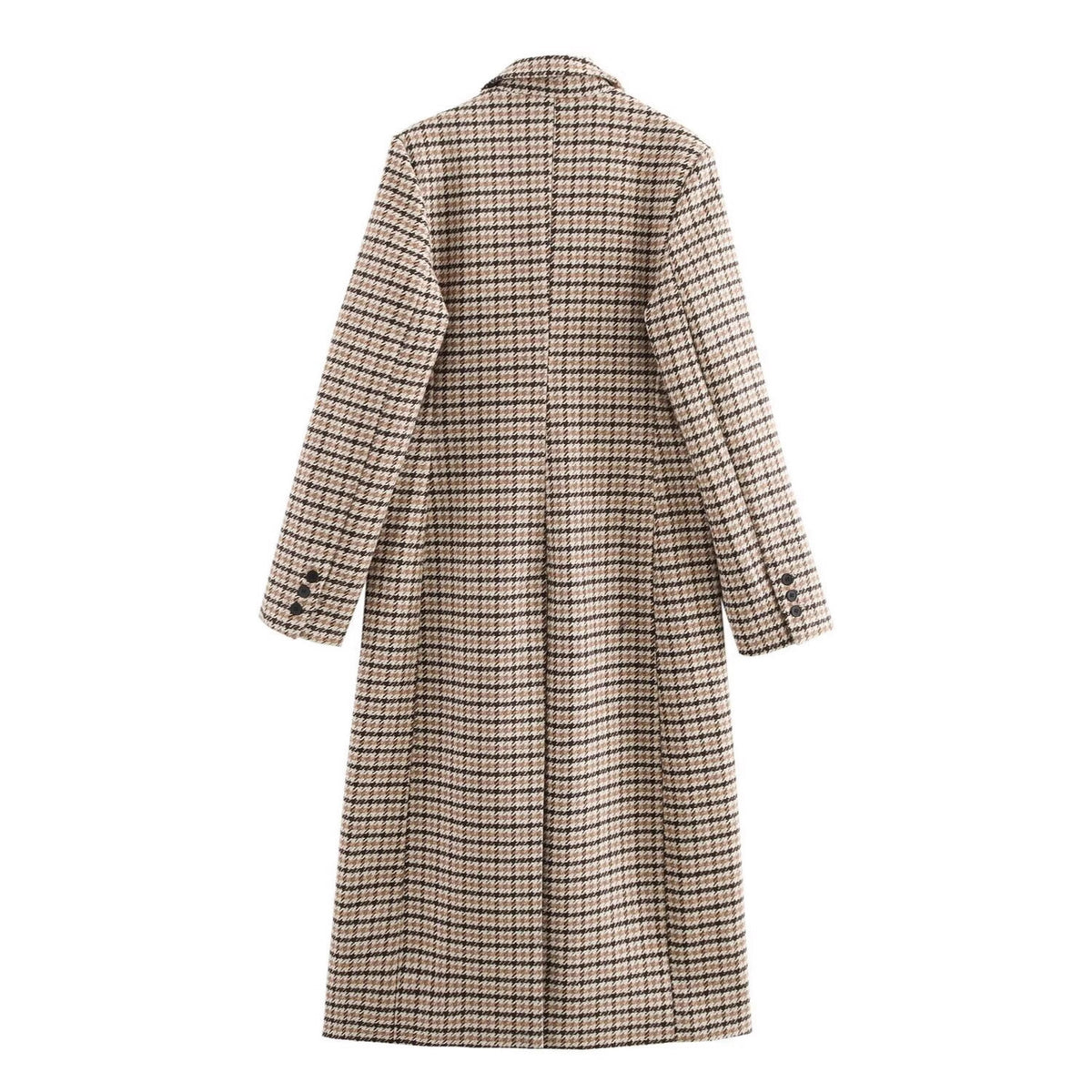 Women Long Houndstooth Coat with Lapel Collar, Two-Button Closure and Flap Pockets Fashion Glam