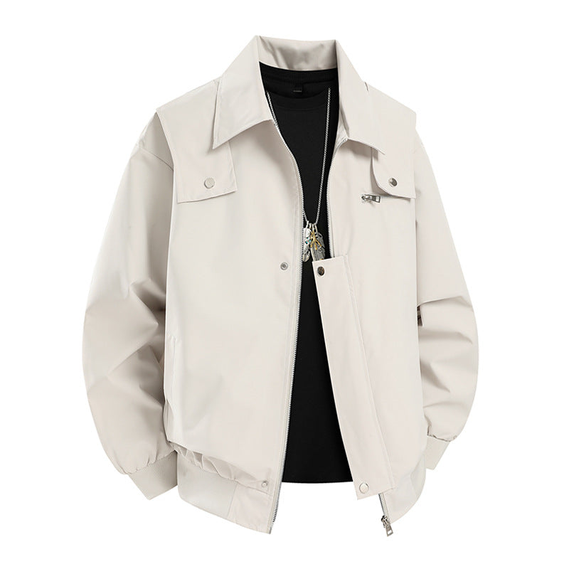 Men's Oversize Utility Coach Jacket with Zipper, Snap Placket, and Elastic Cuffs Fashion Glam
