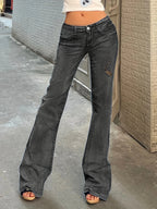 Women's High-Waisted Flared Jeans with Bell Bottoms, Subtle Embroidery & Extended Hem Fashion Glam