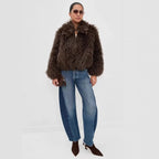 Women's short shaggy faux fur blazer with dense high pile Fashion Glam