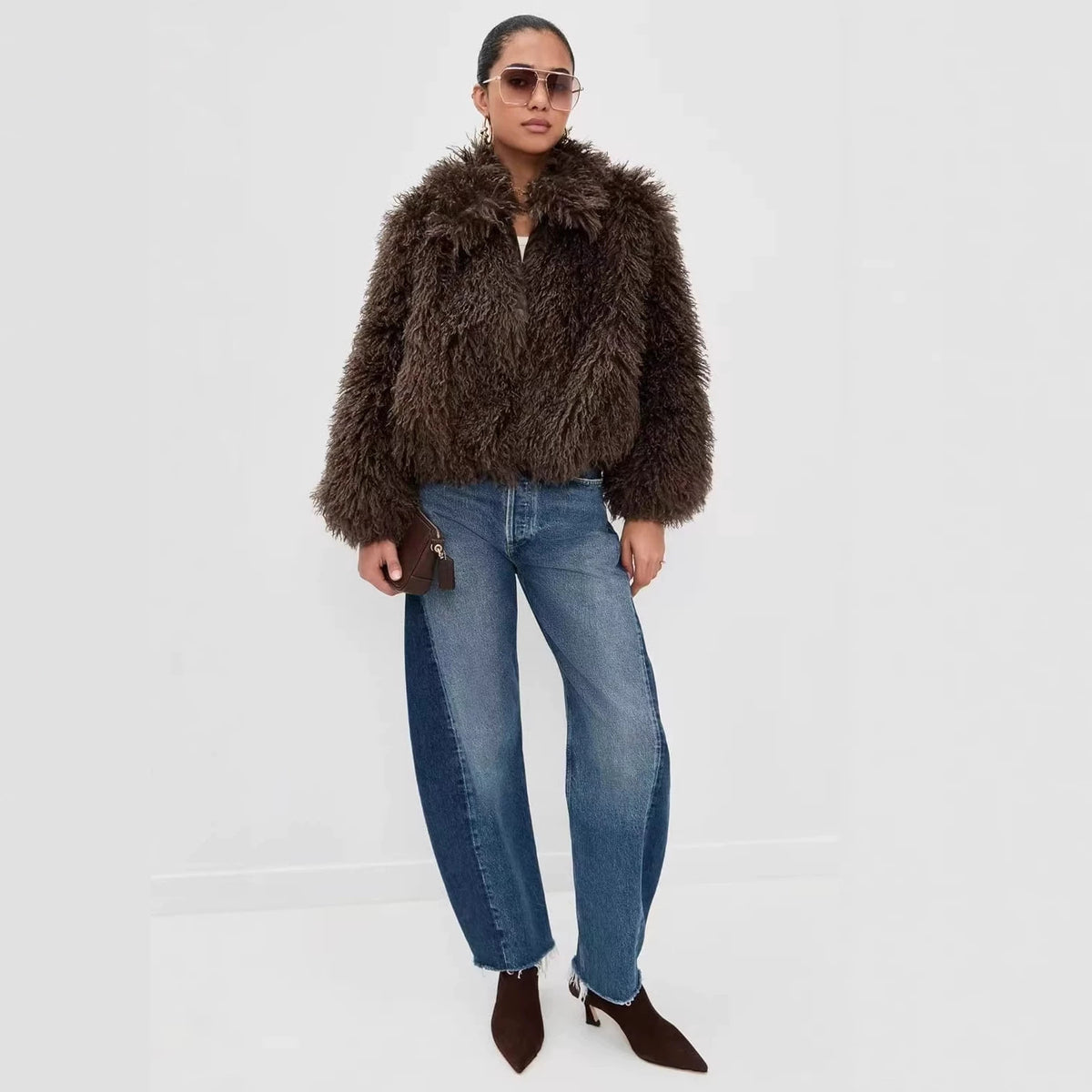 Women's short shaggy faux fur blazer with dense high pile Fashion Glam