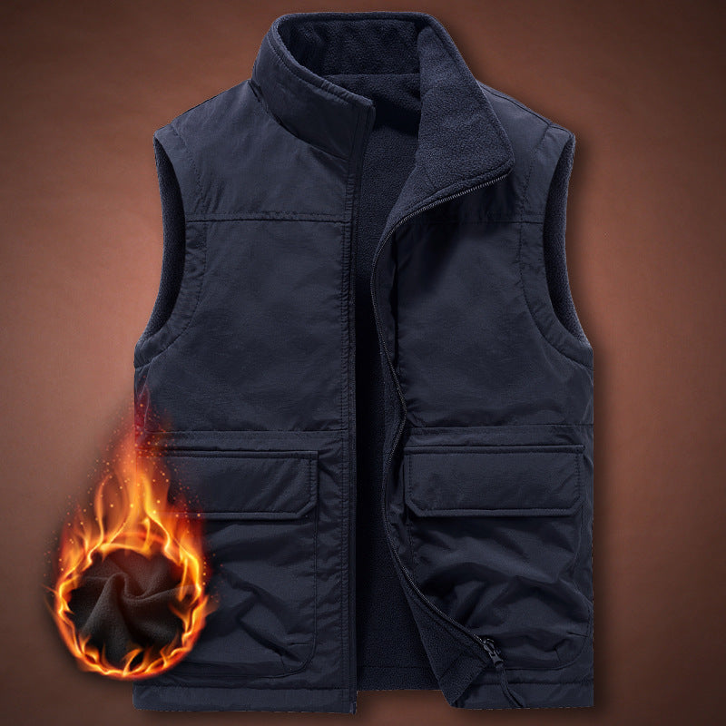 Men's Thermal Fleece Vest with windproof nylon outer layer, high stand collar, and multifunctional pockets Fashion Glam