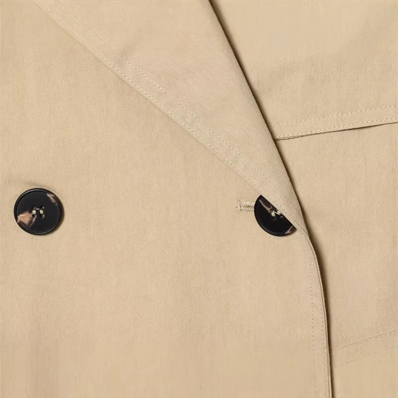 Women's Cropped double-breasted trench blazer with tie belt and epaulettes Fashion Glam