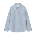 Women Oversized Shirt with Vertical Striped Pattern and Kent Collar Fashion Glam