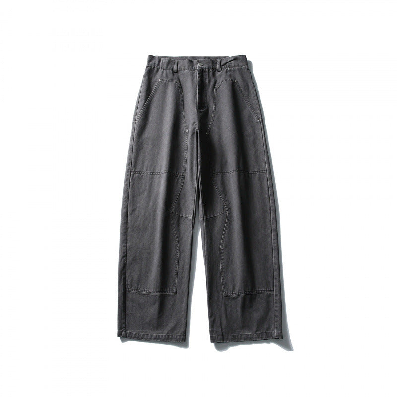Men's Wide Utility Pants in Workwear Look with Knee Patches and Straight Leg Fashion Glam