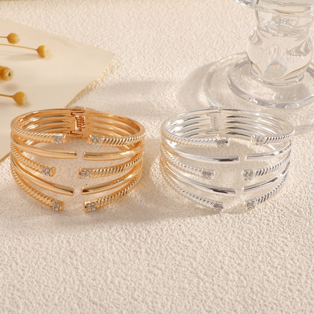 Women's Open Bangle with Modern, Layered Design Fashion Glam