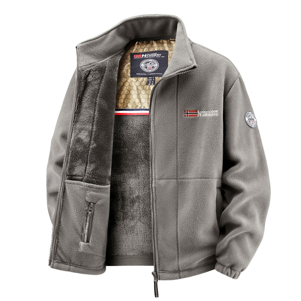 Men's thermal fleece jacket with teddy inner lining and stand-up collar Fashion Glam