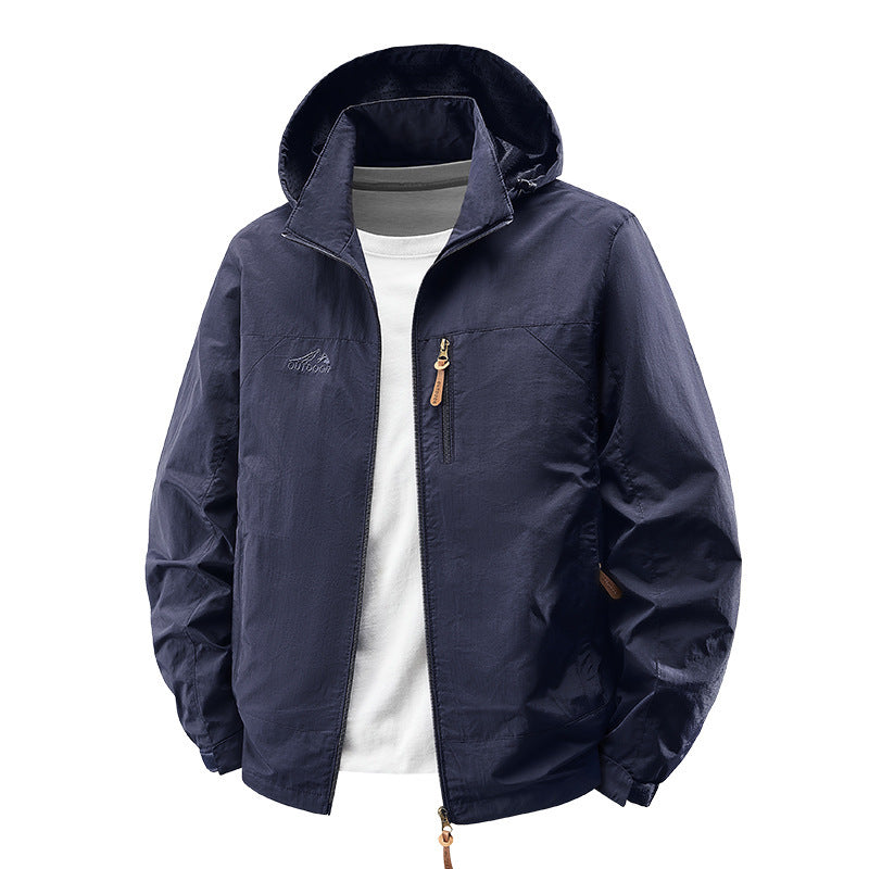 Men's Water-Repellent Ultra-Light Windbreaker with Hood, Zipper, and Chest Pocket Fashion Glam