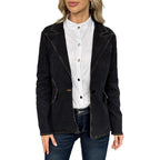 Women's tailored denim blazer with lapel collar and flap pockets Fashion Glam
