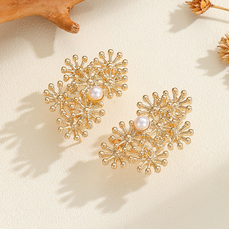 Women’s ear clips with elaborate flower design and pearl accent Fashion Glam