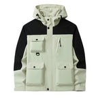 Men's Technical Utility Field Jacket with Hood, Multiple Pockets and Wind-Resistant Shell Fashion Glam