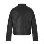 Unisex Short Cut Studded Leather Jacket in Biker Style with Stand-Up Collar, Zipper Sleeves and Waist Strap Fashion Glam