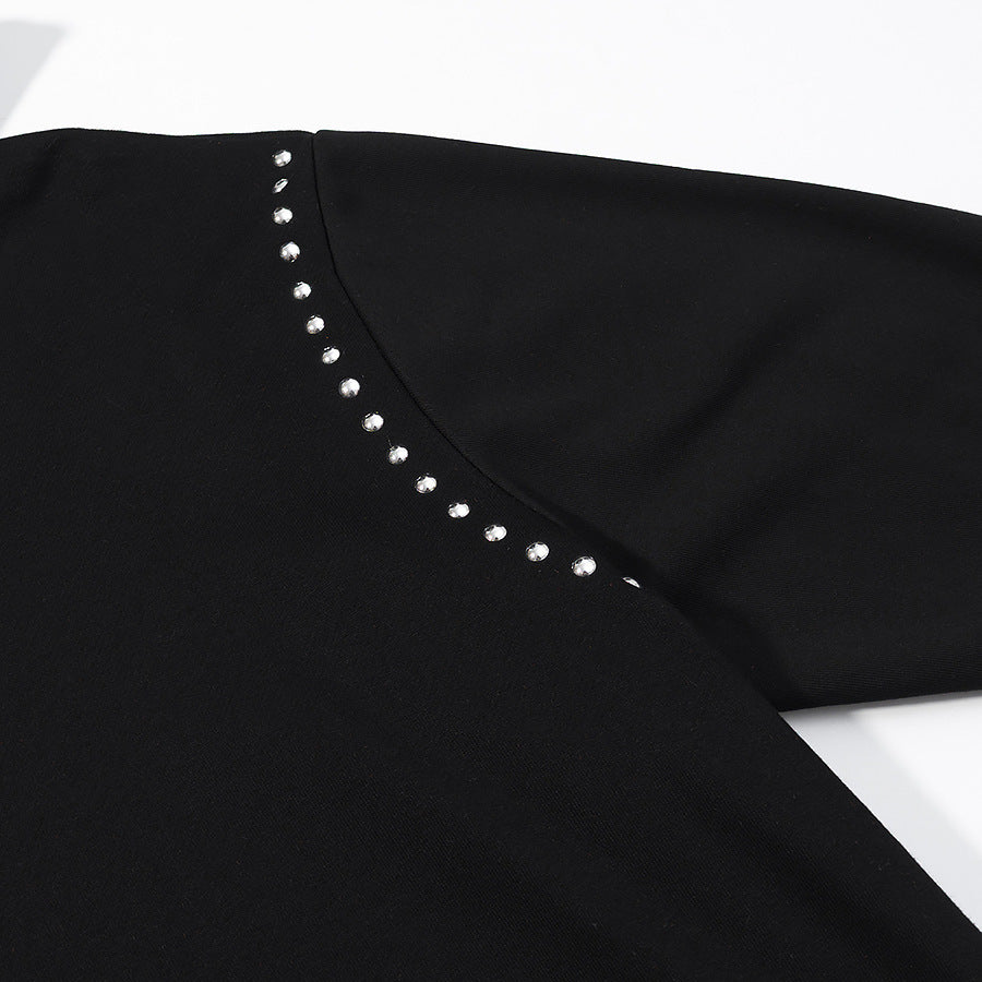 Women's Oversize Hoodie with Metal Stud Trim and Balloon Sleeves Fashion Glam