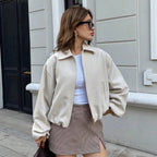 Women’s short bomber jacket with zipper, elastic hem, and soft finish Fashion Glam