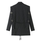 Women pinstripe blazer with eyelet application and drawstring Fashion Glam