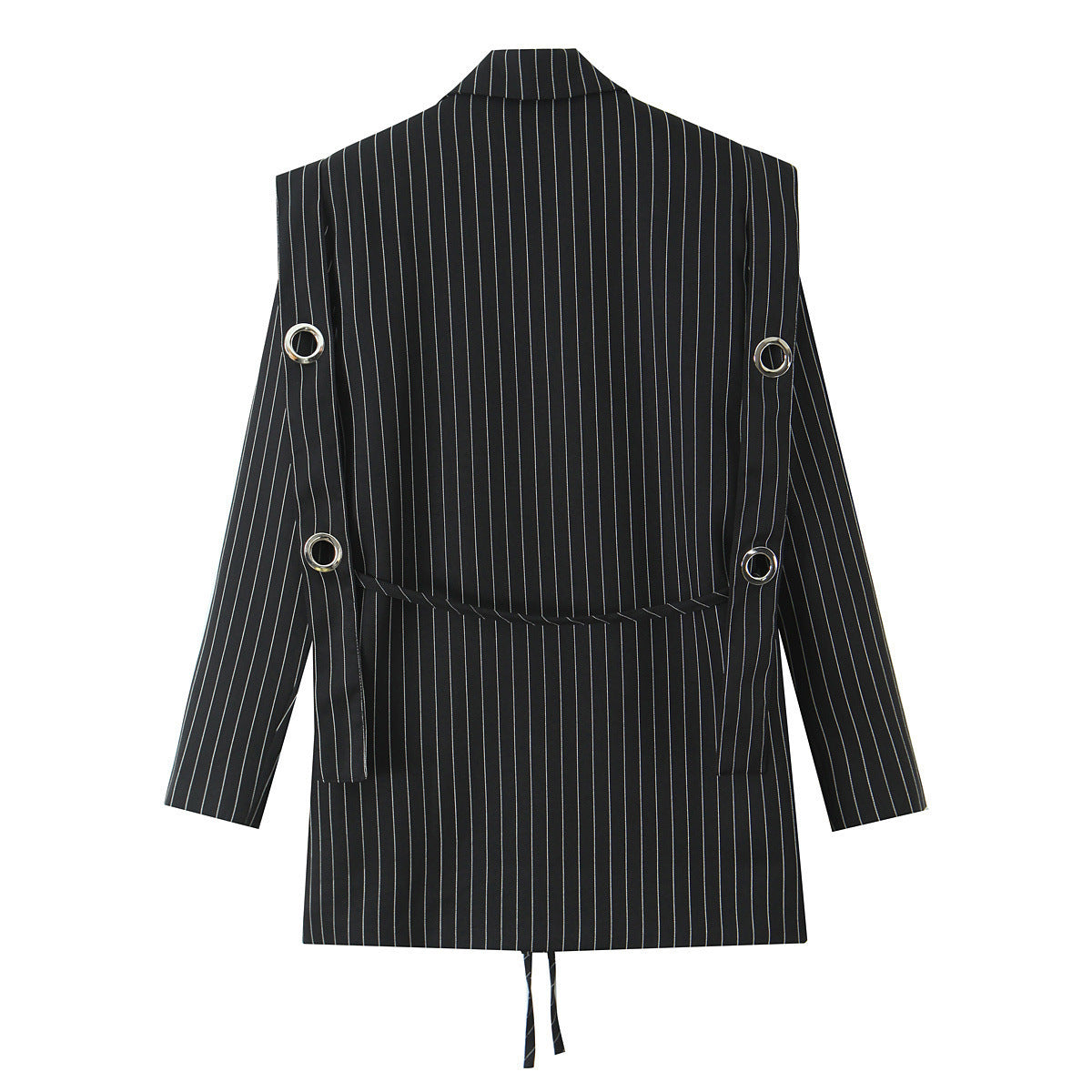 Women pinstripe blazer with eyelet application and drawstring Fashion Glam
