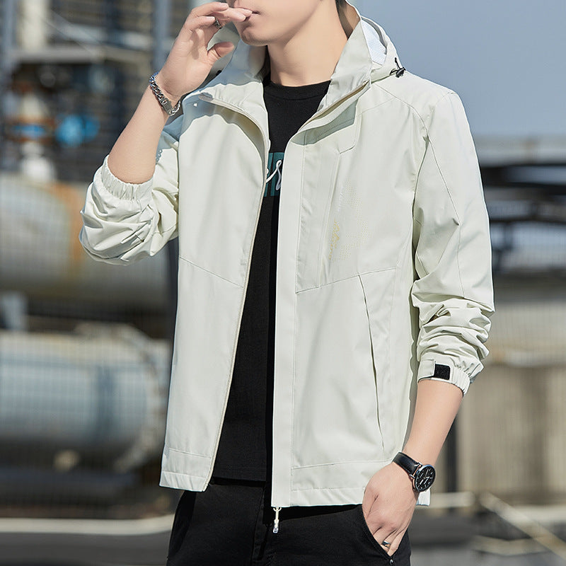 Men's Lightweight Hooded Softshell Jacket with Windproof Membrane and Minimalist Urban Cut Fashion Glam