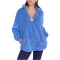 Women Fluffy Oversized Sherpa Pullover with Half Zip and Kangaroo Pockets Fashion Glam