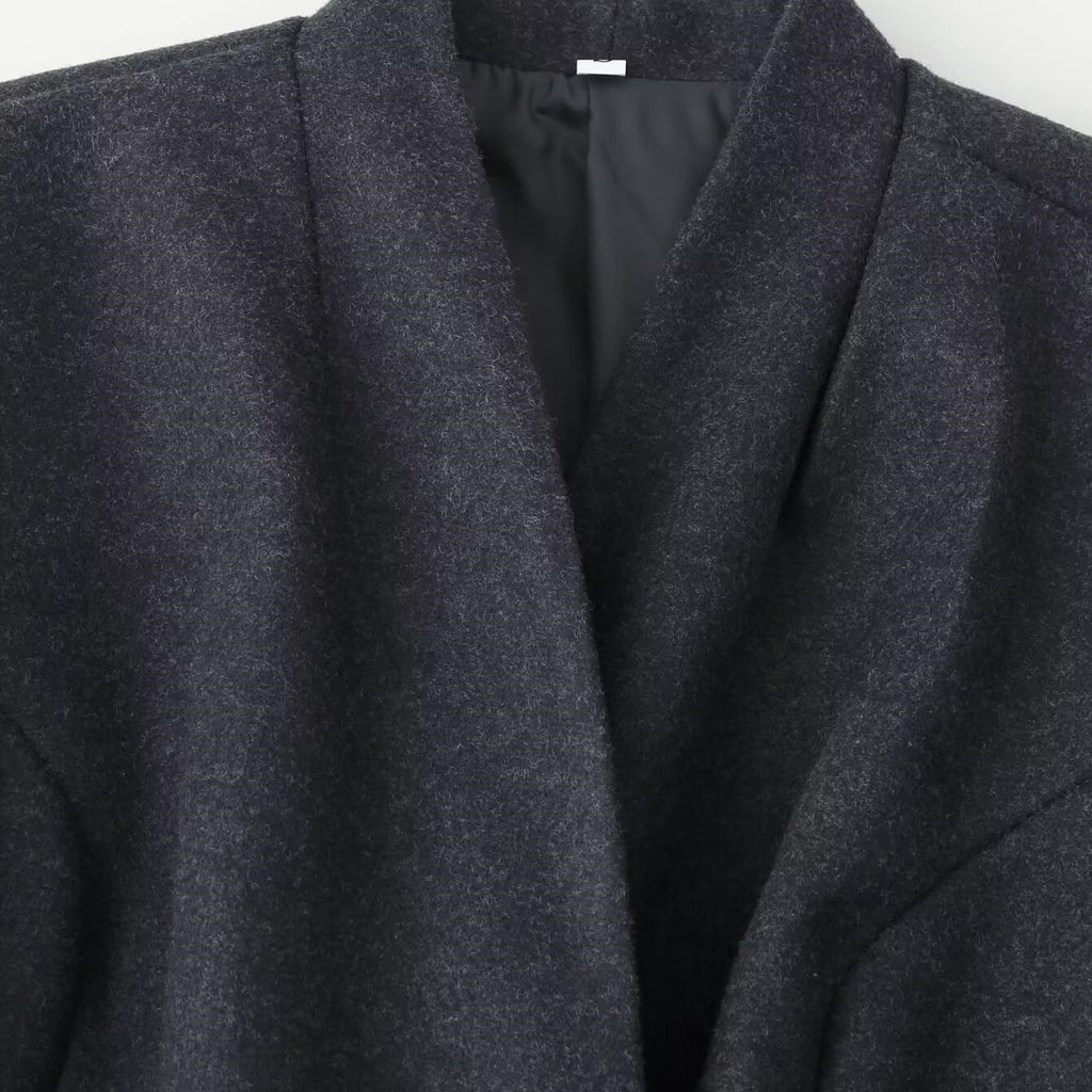 Ladies Elegant Wool Blend Long Coat with Shawl Collarless Look and Single Button Closure Fashion Glam