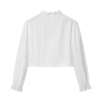 Women's Cropped Lace Bolero Blouse with Stand Collar and Eyelet Embroidery Fashion Glam