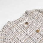 Women's Boxy Boucle Tweed Jacket with Gold Button Detail and Lightweight Lining Fashion Glam
