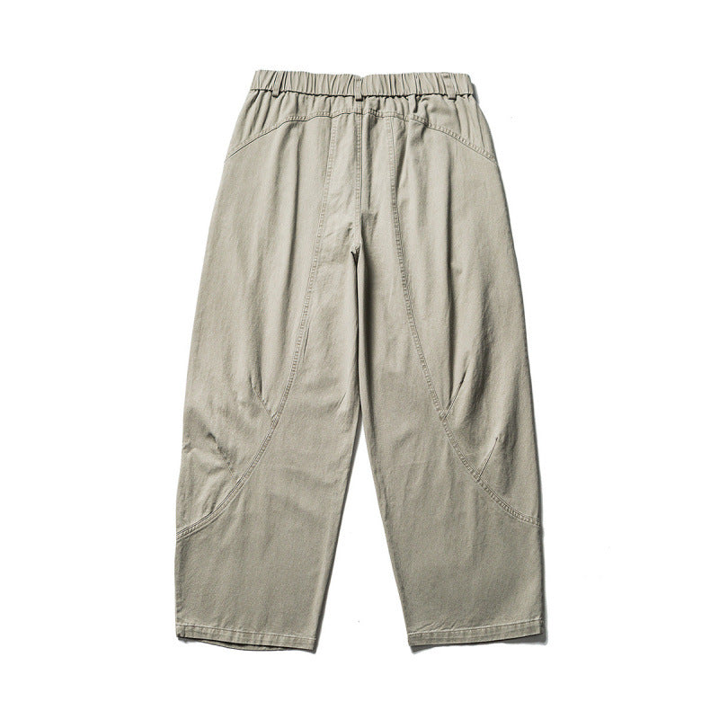 Men's Loose Workwear Pants with Elastic Waistband and Curved Seam Panels Fashion Glam