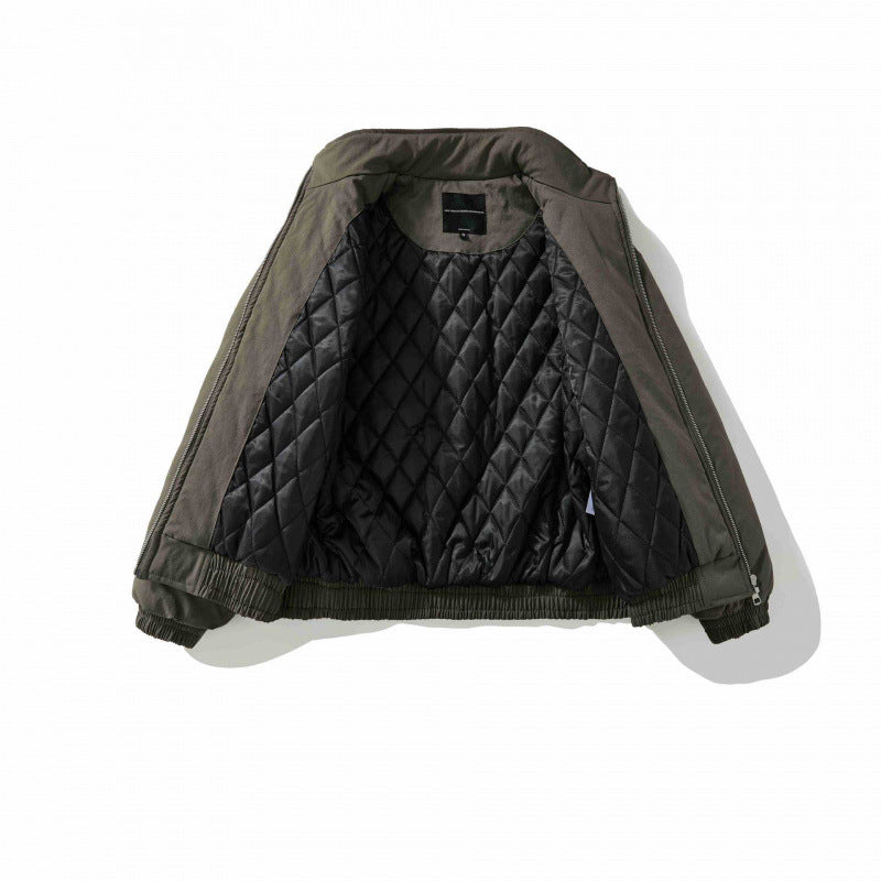 [Unisex Short padded bomber jacket with stand-up collar, zipper and elastic hem] Fashion Glam