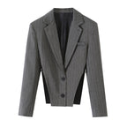 Women's Short Cut Pinstripe Blazer with Side Cut-Outs and Lacing Detail Fashion Glam