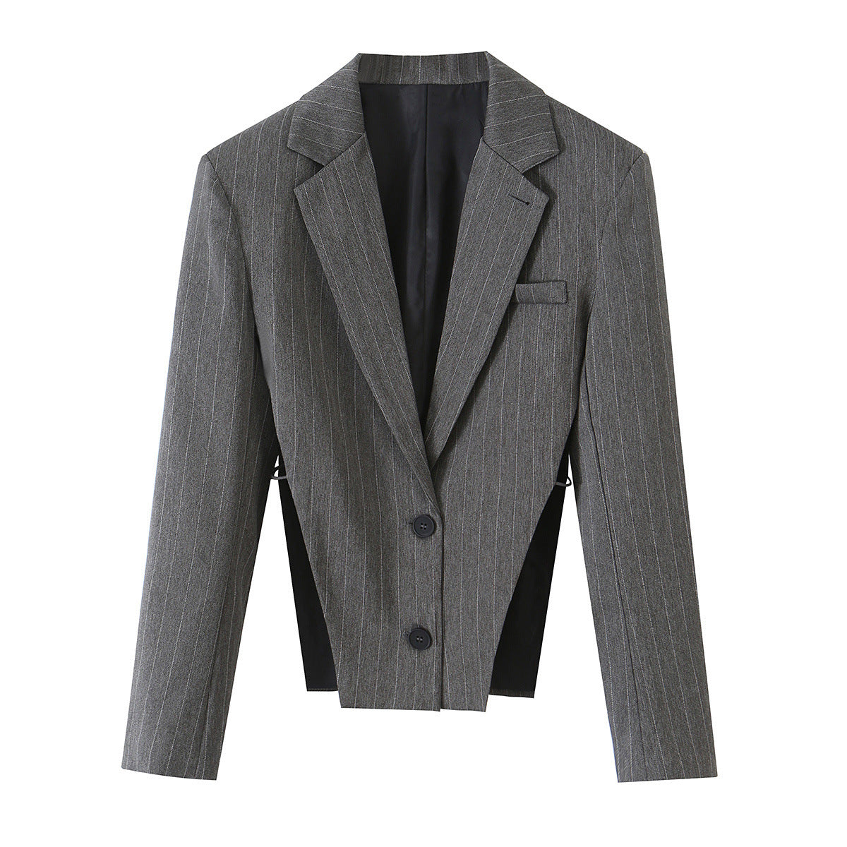 Women's Short Cut Pinstripe Blazer with Side Cut-Outs and Lacing Detail Fashion Glam