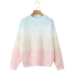 Women Ajour knitted oversized sweater with gradient and round neckline Fashion Glam