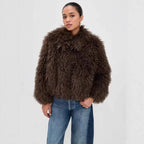 Women's short shaggy faux fur blazer with dense high pile Fashion Glam