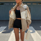 Women’s Lightweight Windbreaker Jacket with High Stand Collar and Colorblock Design Fashion Glam