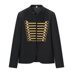 Women Military-Inspired Short Jacket with Stand-Up Collar and Golden Decorative Braid Fashion Glam