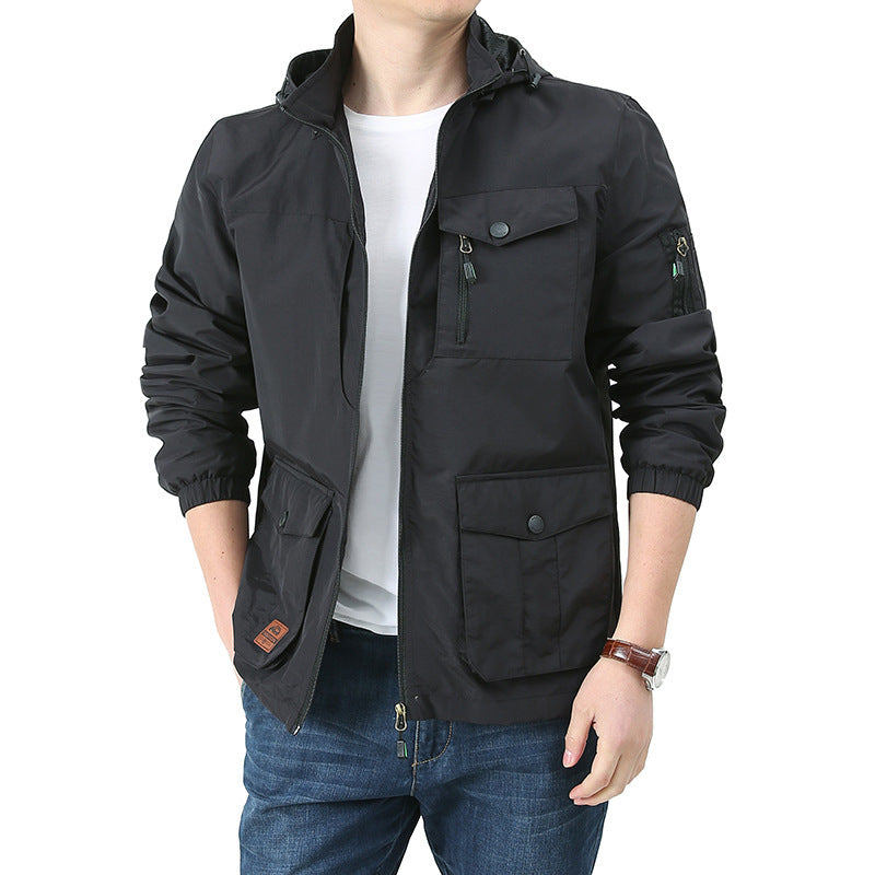Men's Urban-Utility Field Jacket with Hood, Multiple Pockets and Elastic Cuffs Fashion Glam