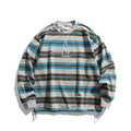 Men's Oversized Striped Sweatshirt with Drawstring Hem and Round Neck Fashion Glam