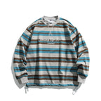 Men's Oversized Striped Sweatshirt with Drawstring Hem and Round Neck Fashion Glam