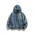 Unisex Oversized Jeans Jacket with Hood, Elastic Hem and Kangaroo Pockets Fashion Glam