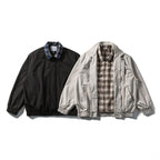 Men's Short Cut Boxy Transition Jacket with Checked Collar and Elastic Hem Fashion Glam