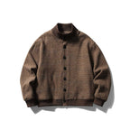 Unisex Boxy Knit Jacket in Bomber Style with Stand Collar and Button Placket Fashion Glam