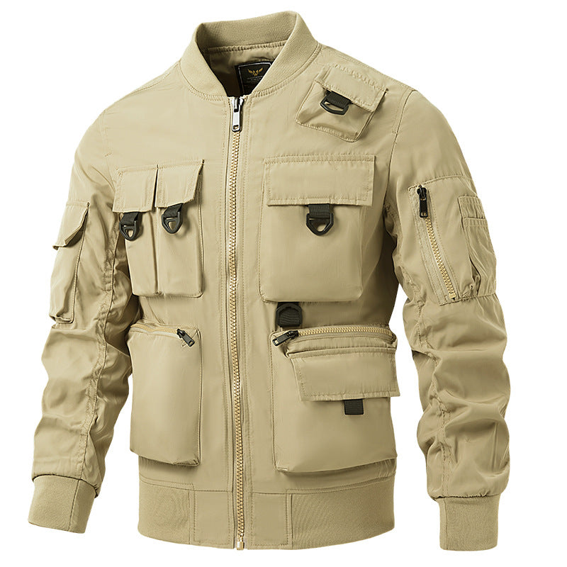 Men's tactical multi-pocket bomber jacket in utility style with cargo pockets and ribbed cuffs Fashion Glam