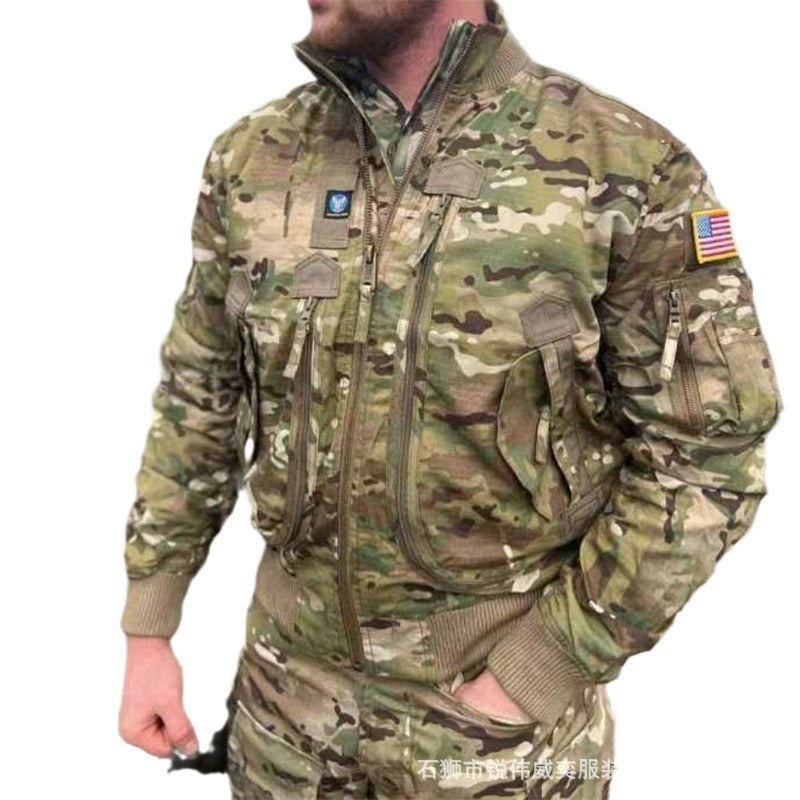 Men's Tactical-Style Camo Bomber Jacket with Multiple Pockets and Ribbed Cuffs Fashion Glam