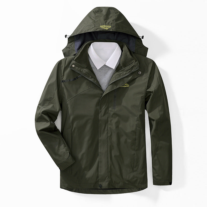 Men's two-layer waterproof outdoor jacket with fleece collar and hood Fashion Glam