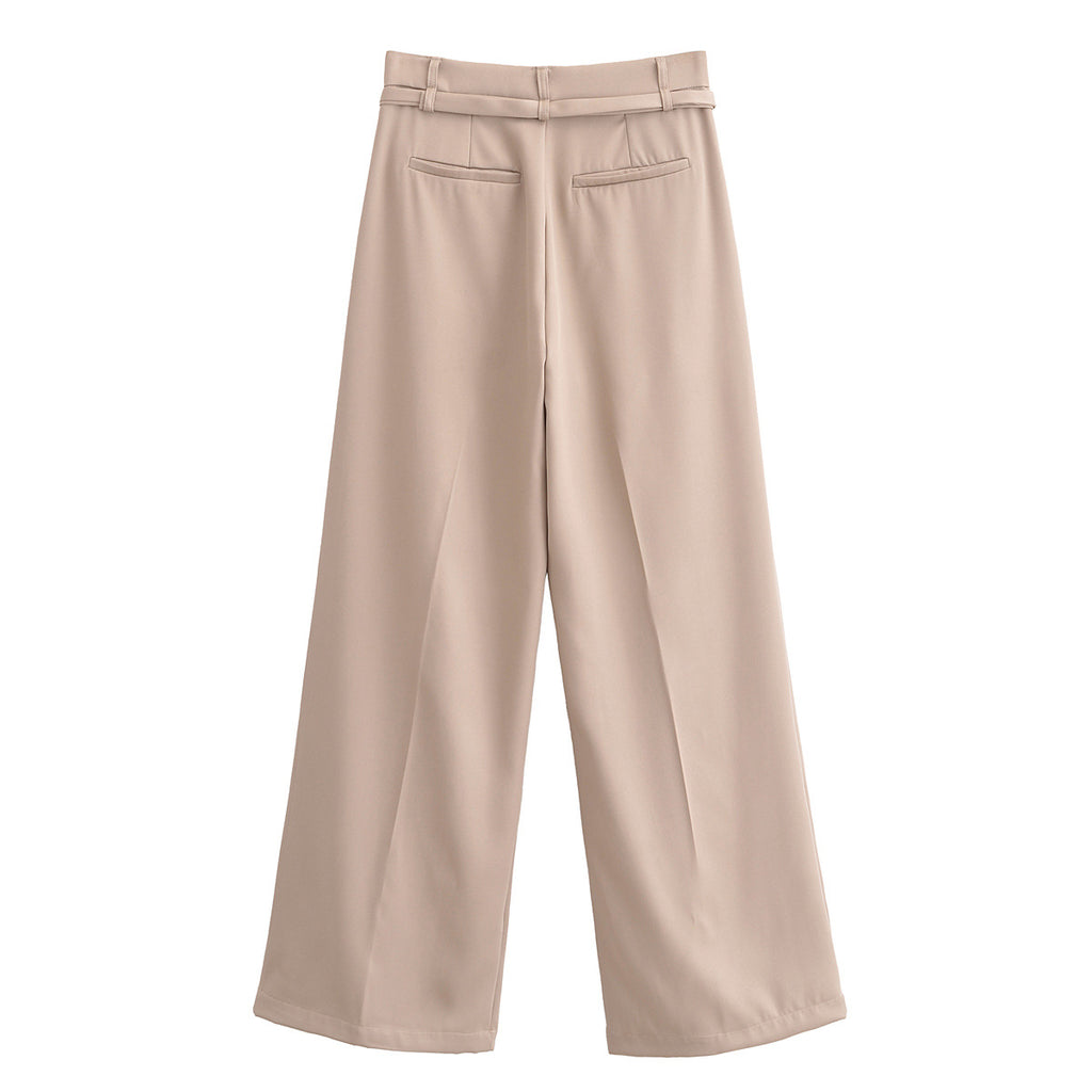 Women’s Palazzo Trousers with Pleats, Extra Wide Leg and Fine Tie Belt Fashion Glam